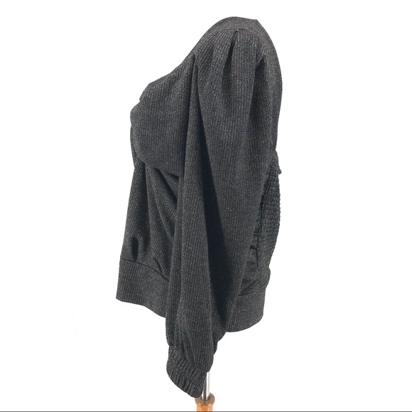 Current Air Anthropologie Black Sparkle Bow-Tie One-Shoulder Top - Picture 3 of 9